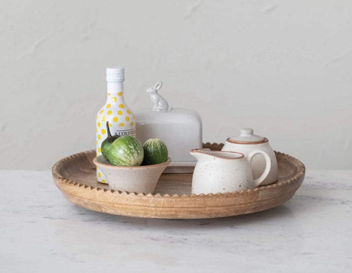 Mango Wood Lazy Susan w/ Scalloped Edge, Natural