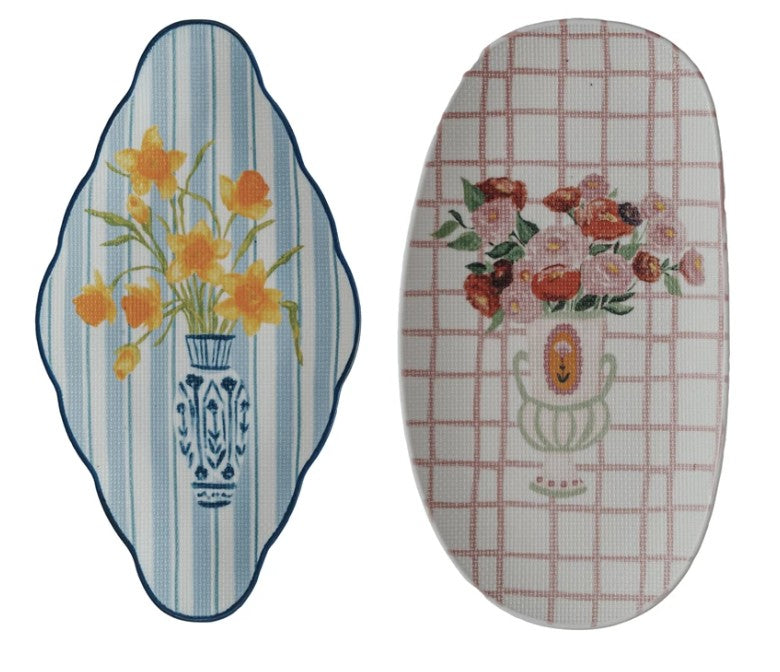 Stoneware Plate with Flowers in Vase