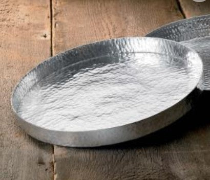 Aluminum Hammered Round Tray with Edge
