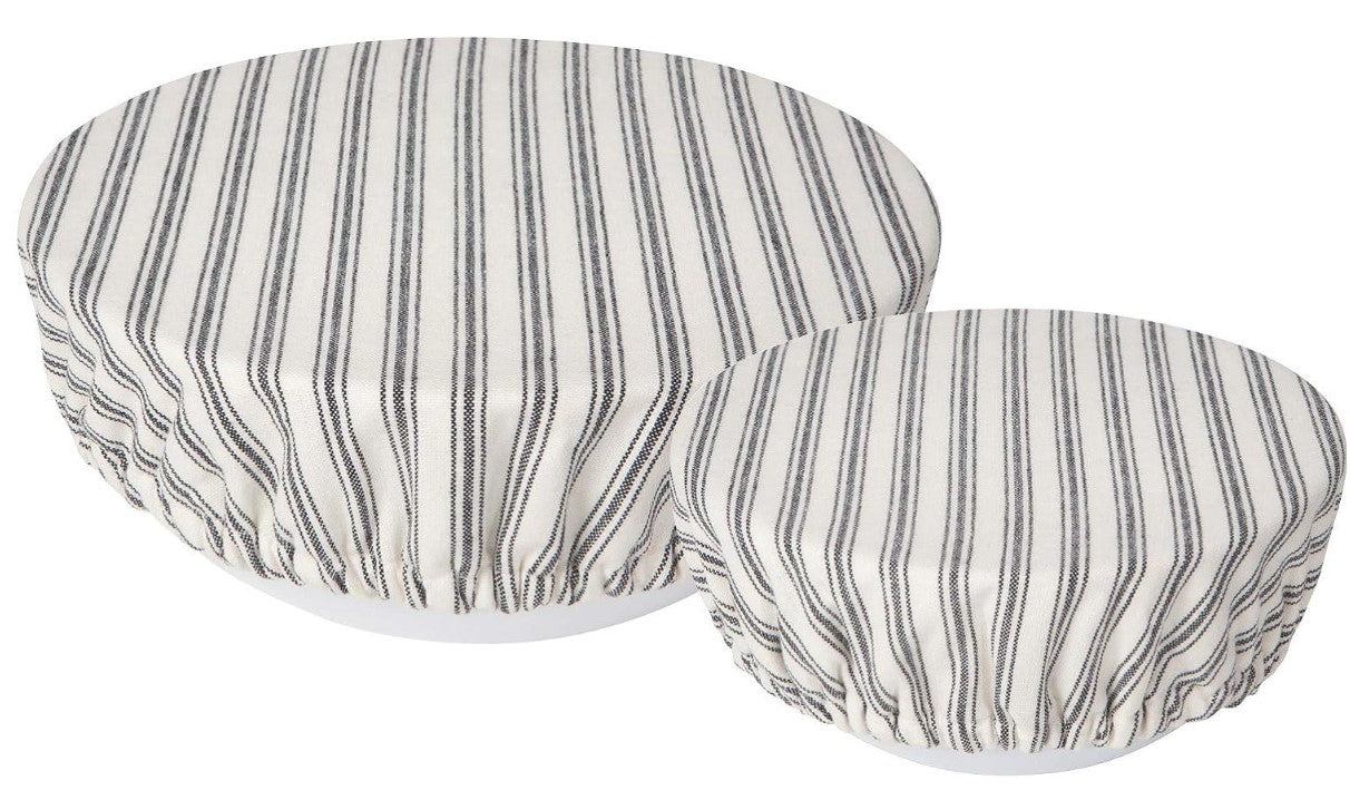 Set of 2 Bowl Covers-Black and White Ticking