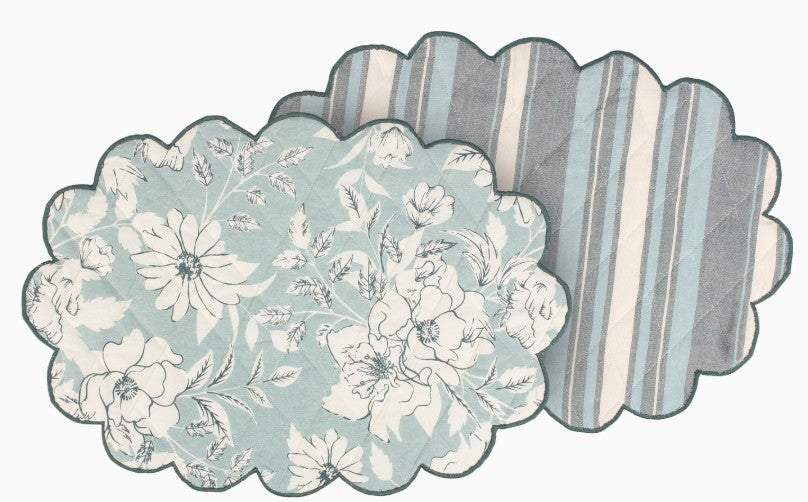 Blue Floral Set of 4 Reversible Placemats