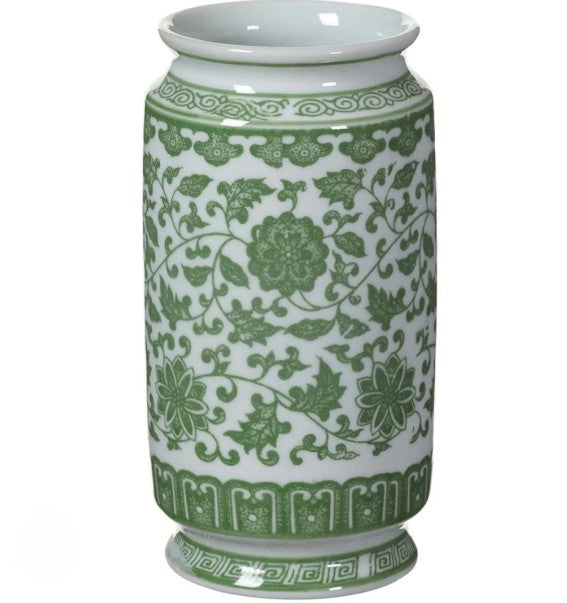 Green and White Chinoiserie Vase