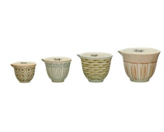 Set of 4 Measuring Cups with Handpainted Patterns