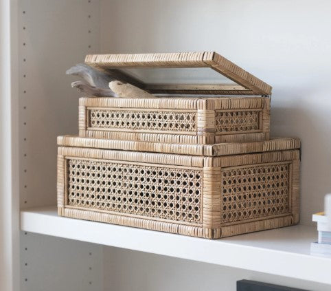 Wicker Hinged Box with Glass Lid