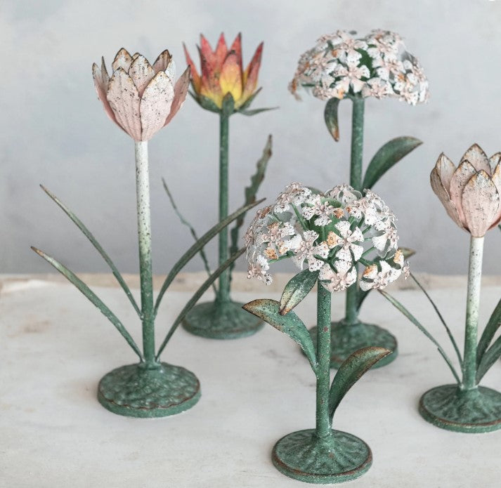 Painted Metal Vintage Reproduction Flower Candlesticks