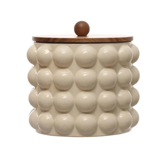 Raised Dot Ceramic Canister with Wood Lid