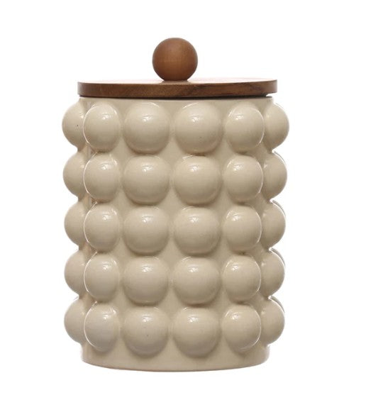 Raised Dot Ceramic Canister with Wood Lid