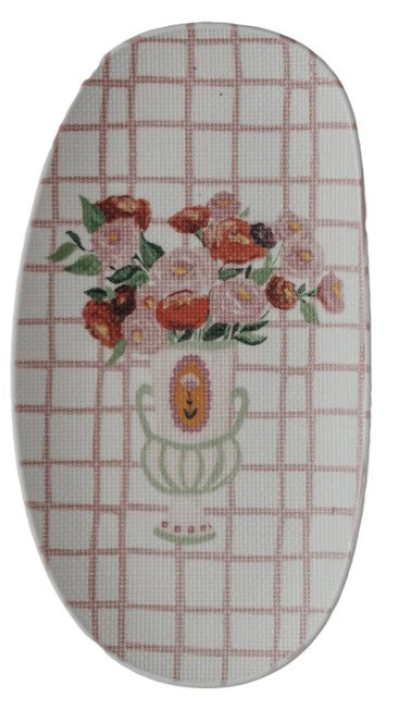 Stoneware Plate with Flowers in Vase
