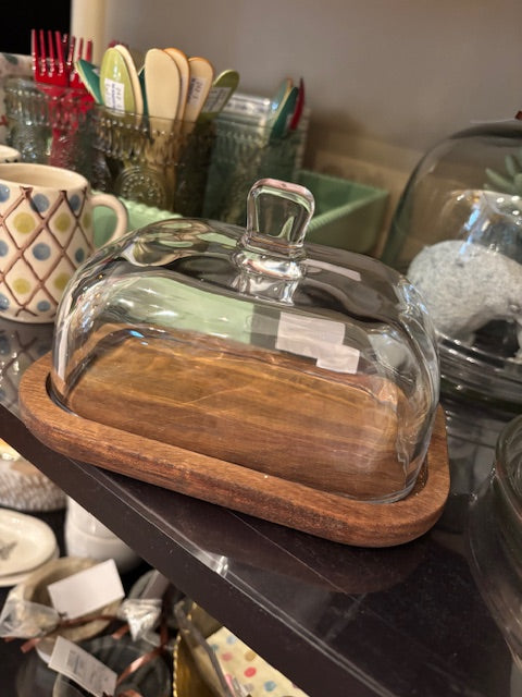 Glass and Wood Butter Dome/Dish