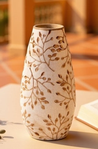 Cream and Brown Tall Vase