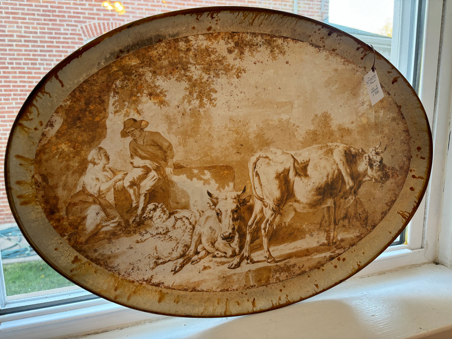 Oval Metal Tray with Scene